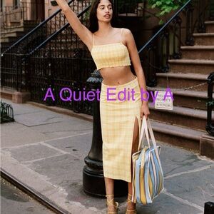 Yellow Plaid Midi Skirt • High-Waist Summer Skirt • Front Slit Clean Lines Chic